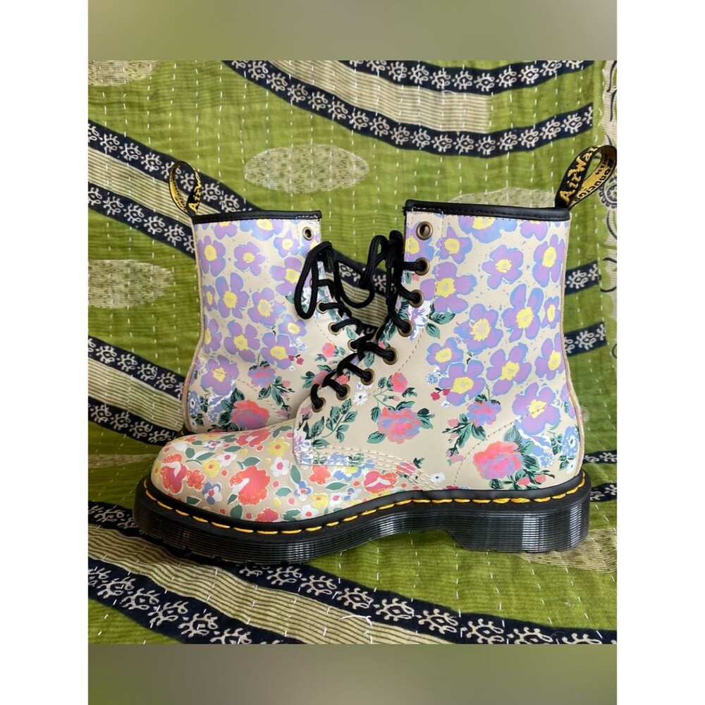 Dr Martens 1460 Parchment Beige Floral Mash up Leather Lace Up Boots Size 8 - Picture 7 of 14